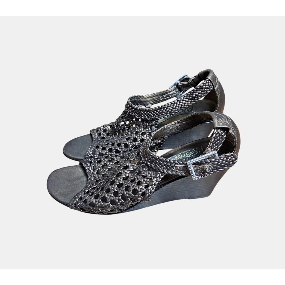 Brighton Realm Pewter Woven Braided Leather Sandals Wedge Heels Womens 8M Boho